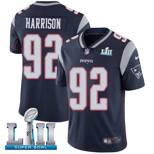 Nike Patriots #92 James Harrison Navy Blue Team Color Super Bowl LII Men's Stitched NFL Vapor Untouchable Limited Jersey
